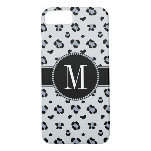 Elegantes Grauschneeleopard Cool Silver Monogramm Case-Mate iPhone Hülle (Rückseite)