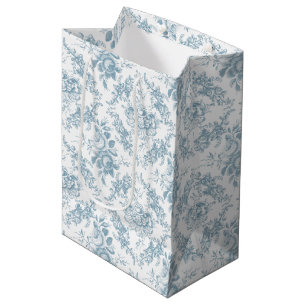 Elegantes graviertes blaues und weißes BlumenToil Mittlere Geschenktüte