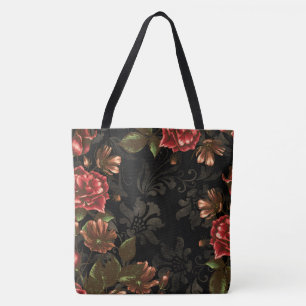 Elegantes graviertes schwarzes Vintages Blumen Tasche
