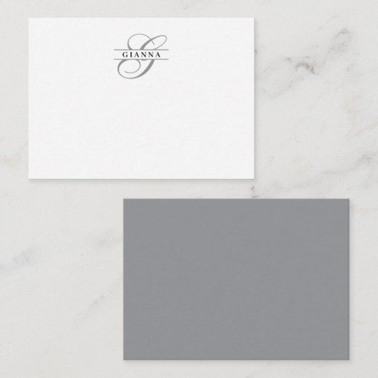 Elegantes Gray Calligraphy Split Monogram Mitteilungskarte (Vorne/Hinten)