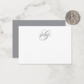 Elegantes Gray Calligraphy Split Monogram Mitteilungskarte (Vorderseite/Rückseite Beispiel)