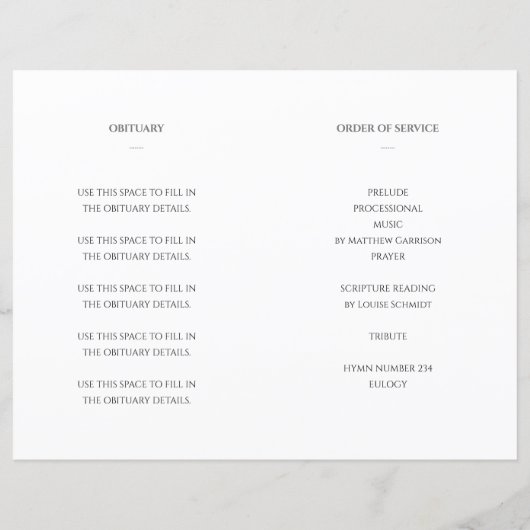 Elegantes Gray Celebration of Life Funeral Program (Rückseite)