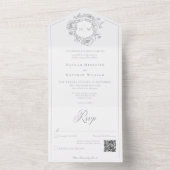 Elegantes Gray Chinoiserie Bird Wappen Wedding QR All In One Einladung (Innen Boden)