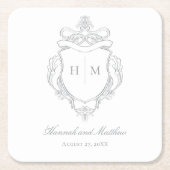 Elegantes Gray Chinoiserie Bird Wappen Wedding Rechteckiger Pappuntersetzer (Vorderseite)