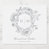 Elegantes Gray Chinoiserie Bird Wappen Wedding Schaumweinetikett (Einzelnes Label)