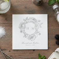 Elegantes Gray Chinoiserie Bird Wappen Wedding