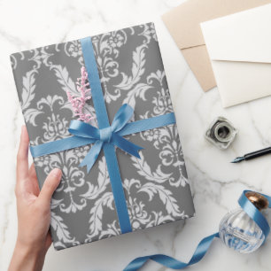Elegantes Gray Damask Muster Geschenkpapier