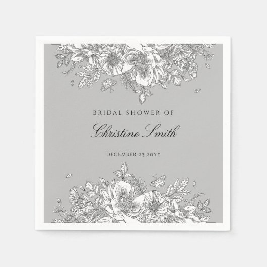 Elegantes Gray Floral Brautparty Napkins Serviette (Vorderseite)