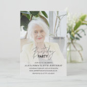 Elegantes Gray Foto 87. Geburtstagsparty Einladung (Stehend Vorderseite)