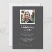 Elegantes Gray Funeral Foto Feier des Lebens Einladung (Vorderseite)