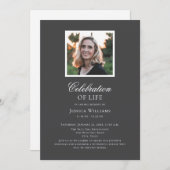 Elegantes Gray Funeral Foto Feier des Lebens Einladung (Vorne/Hinten)