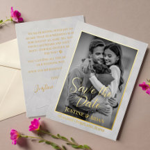 Elegantes Gray-Gold-Script mit Foto Save the Date