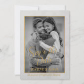 Elegantes Gray & Gold Script mit Foto Wedding Save The Date (Vorderseite)