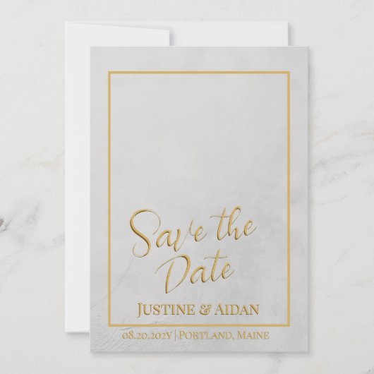 Elegantes Gray & Gold Script mit Foto Wedding Save The Date (Vorderseite)