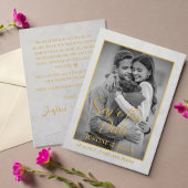 Elegantes Gray & Gold Script mit Foto Wedding Save The Date