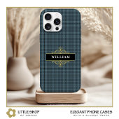 Elegantes Gray Kariert Gold Monogram Case-Mate iPhone Hülle
