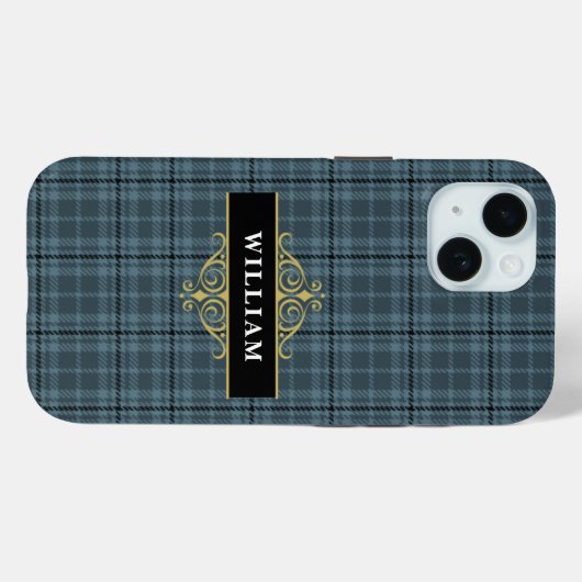 Elegantes Gray Kariert Gold Monogram Case-Mate iPhone Hülle (Rückseite (Horizontal))