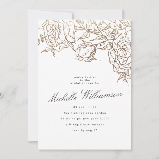 Elegantes Gray Modern Gold Pampas Brautparty Einladung (Vorderseite)