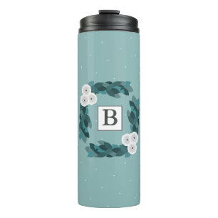Elegantes Gray Ranunculus Blume & Foliage Monogram Thermosbecher