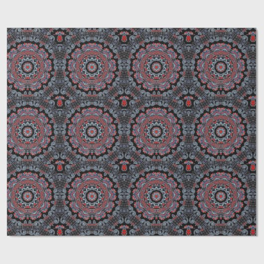 Elegantes Gray & Red Mandala Wrapping Paper Geschenkpapier (Flach)