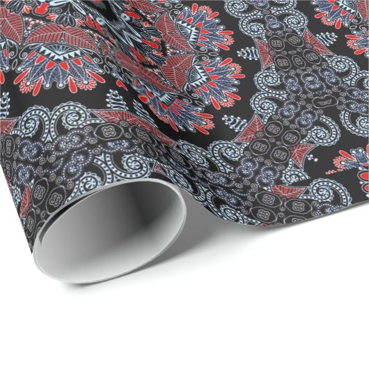 Elegantes Gray & Red Mandala Wrapping Paper Geschenkpapier (Rolleneckpunkt)