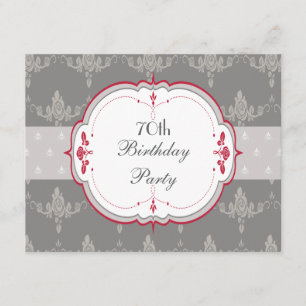 Elegantes Gray & Rote Rosen 70. Geburtstag Einladung