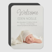 Elegantes Gray Script Baby Announcement Foto Magnet
