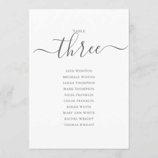 Elegantes Gray Script Tischnummer 3 Seating Chart (Rückseite)