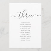 Elegantes Gray Script Tischnummer 3 Seating Chart (Vorderseite)