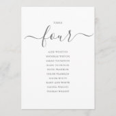 Elegantes Gray Script Tischnummer 4 Seating Chart (Vorderseite)