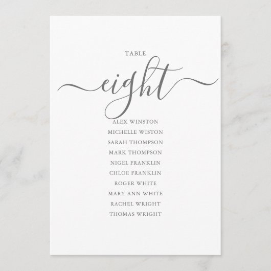 Elegantes Gray Script Tischnummer 8 Sitzungstabell (Vorderseite)