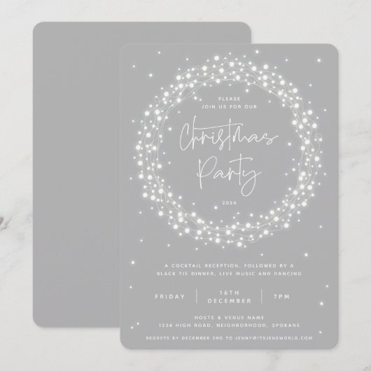Elegantes Gray Sparkling Lights Weihnachts-Party Einladung (Vorne/Hinten)