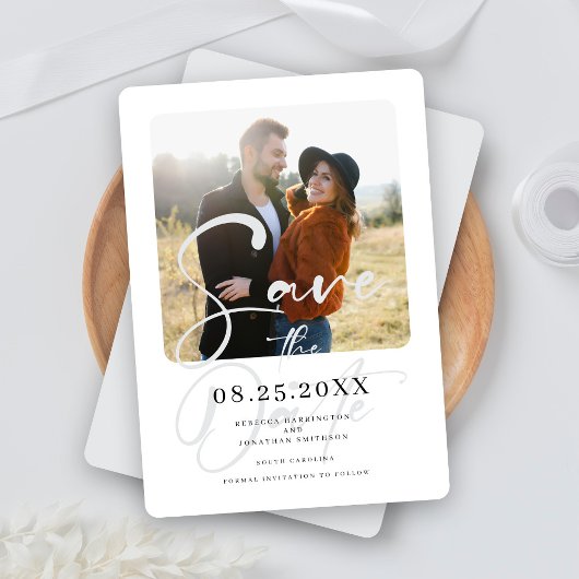 Elegantes Gray Wedding Foto Save the Date