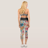 Elegantes, graziöses, blau-gelbes Blumenmuster Capri Leggings (Rückseite)