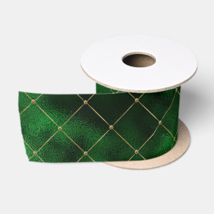 Elegantes Green and Gold Diamonds Muster Satinband