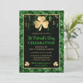 Elegantes Green and Gold Kleeblatt St Patrick's Da Einladung (Stehend Vorderseite)