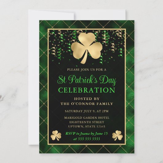 Elegantes Green and Gold Kleeblatt St Patrick's Da Einladung (Vorderseite)