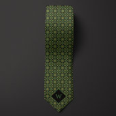 Elegantes Green & Black Arabesque Monogramm Krawatte
