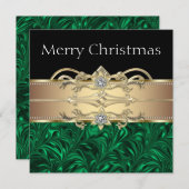 Elegantes Green Black Gold Weihnachts-Party Einladung (Vorne/Hinten)