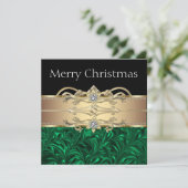 Elegantes Green Black Gold Weihnachts-Party Einladung (Stehend Vorderseite)
