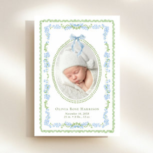Elegantes Green Blue Watercolor Frame Foto Birth Ankündigung
