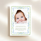 Elegantes Green Blue Watercolor Frame Foto Birth Ankündigung