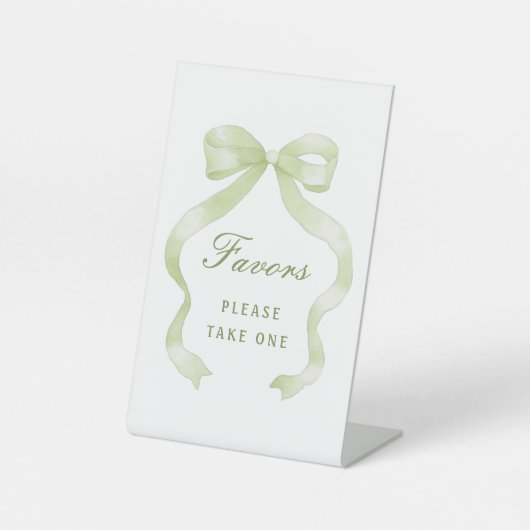 Elegantes Green Bow Favors Pedestal Sign Sockelschild (Vorderseite)