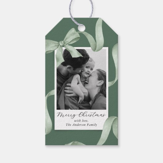 Elegantes Green Bow Foto Geschenkanhänger (Vorderseite)