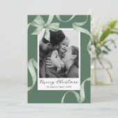 Elegantes Green Bow Foto Weihnachten (Stehend Vorderseite)