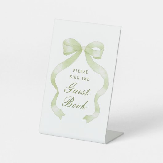 Elegantes Green Bow Guest Book Pedestal Sign Sockelschild (Vorderseite)