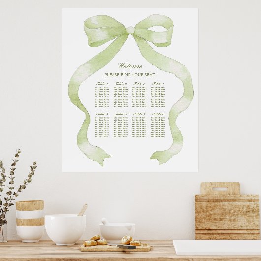 Elegantes Green Bow Seating Chart Poster (Küche)