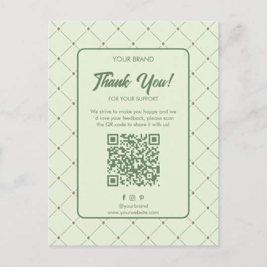 Elegantes Green Business Dankeschön Card mit QR-Co Postkarte (Vorderseite)