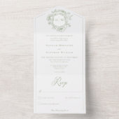 Elegantes Green Chinoiserie Bird Wappen Wedding All In One Einladung