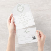 Elegantes Green Chinoiserie Bird Wappen Wedding QR All In One Einladung (Abreißen)